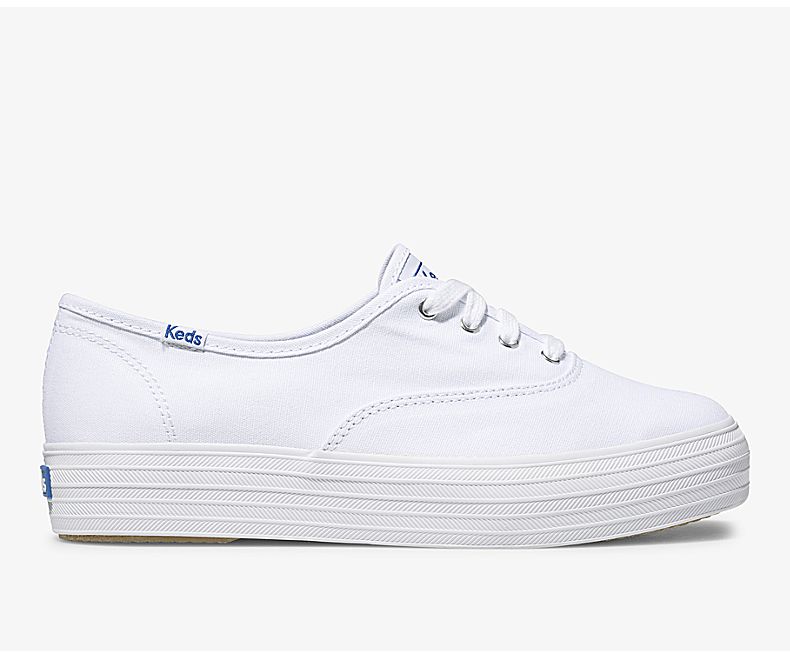 Keds Womens White Lace Up Shoes - Keds Triple 391YWMPNX